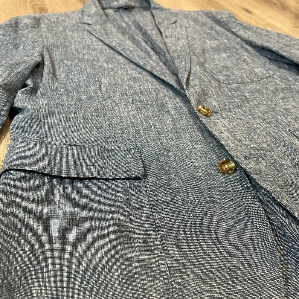 J. Crew Size L Linen Cotton Blend Blue Crosshatch Mainline 2 Button Sport Coat